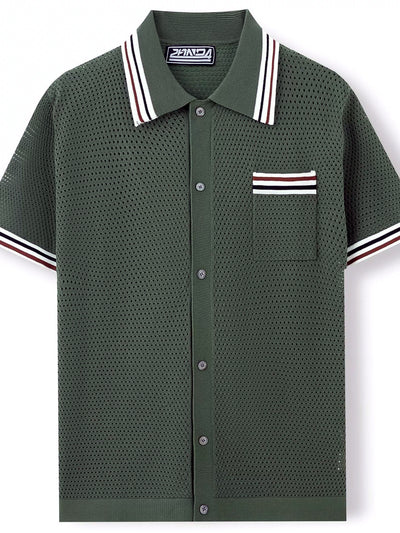 Men's Striped Jacquard Knit Short Sleeve Polo Shirt Business Casual Summer Top - product detail view 1