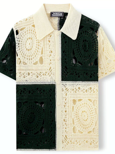 Men's Jacquard Knit Short Sleeve Polo Shirt Business Casual Summer Top - product detail view 1