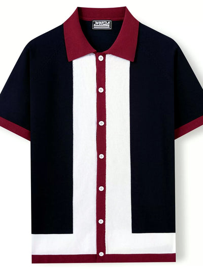 Men's Jacquard Knit Short Sleeve Polo Shirt Business Casual Summer Top - product detail view 1