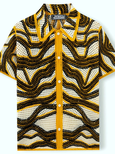 Men's Striped Jacquard Knit Short Sleeve Polo Shirt Business Casual Summer Top - product detail view 1