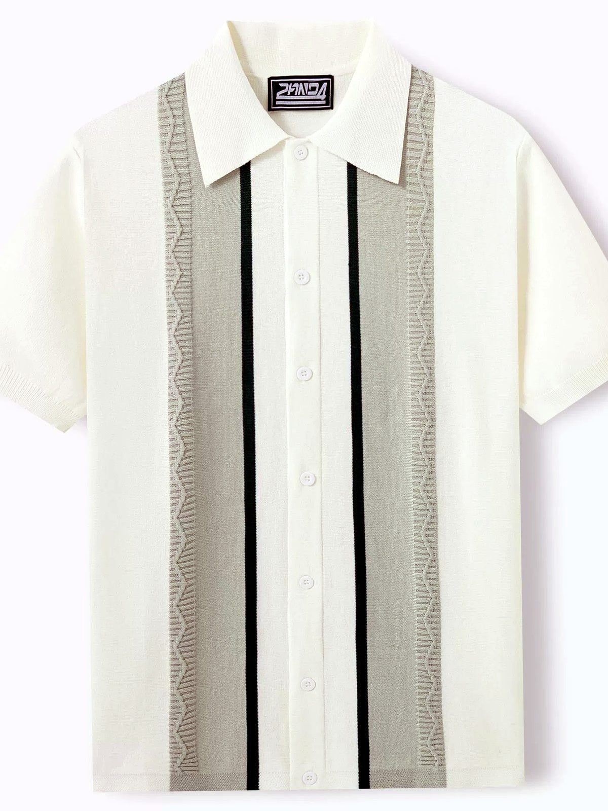 Men's Jacquard Knit Short Sleeve Polo Shirt Business Casual Summer Top - product detail view 1