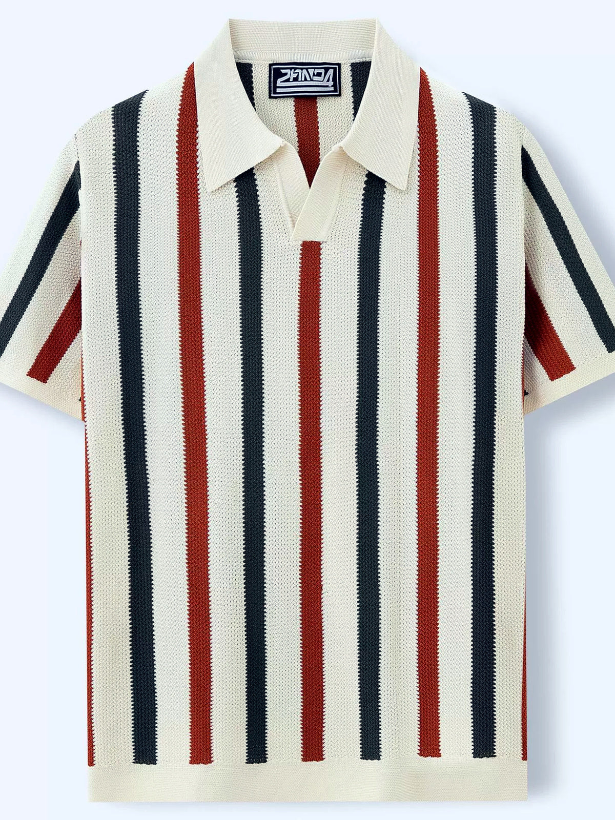Men's Striped Jacquard Knit Short Sleeve Polo Shirt Business Casual Summer Top - product detail view 1
