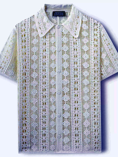 Men's Jacquard Knit Short Sleeve Polo Shirt Business Casual Summer Top - product detail view 1