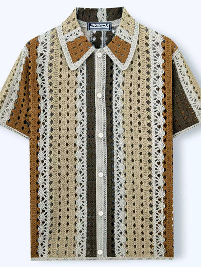 Men's Striped Jacquard Knit Short Sleeve Polo Shirt Business Casual Summer Top - product detail view 1