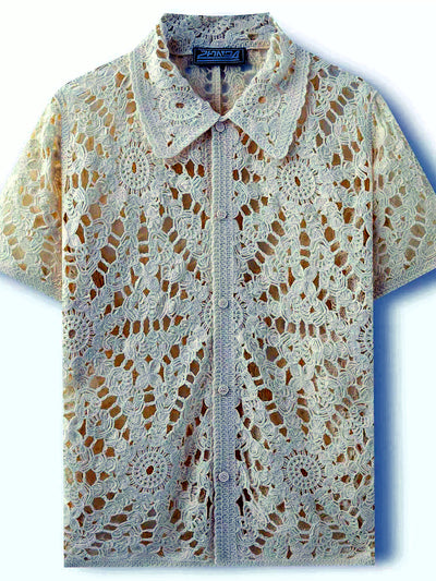 Men's Jacquard Knit Short Sleeve Polo Shirt Business Casual Summer Top - product detail view 1