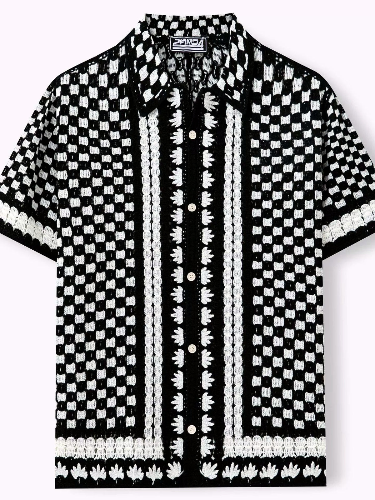 Men's Jacquard Knit Short Sleeve Polo Shirt Business Casual Summer Top - product detail view 1