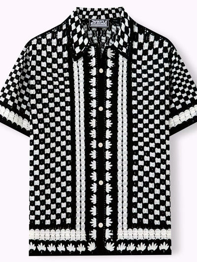 Men's Jacquard Knit Short Sleeve Polo Shirt Business Casual Summer Top - product detail view 1