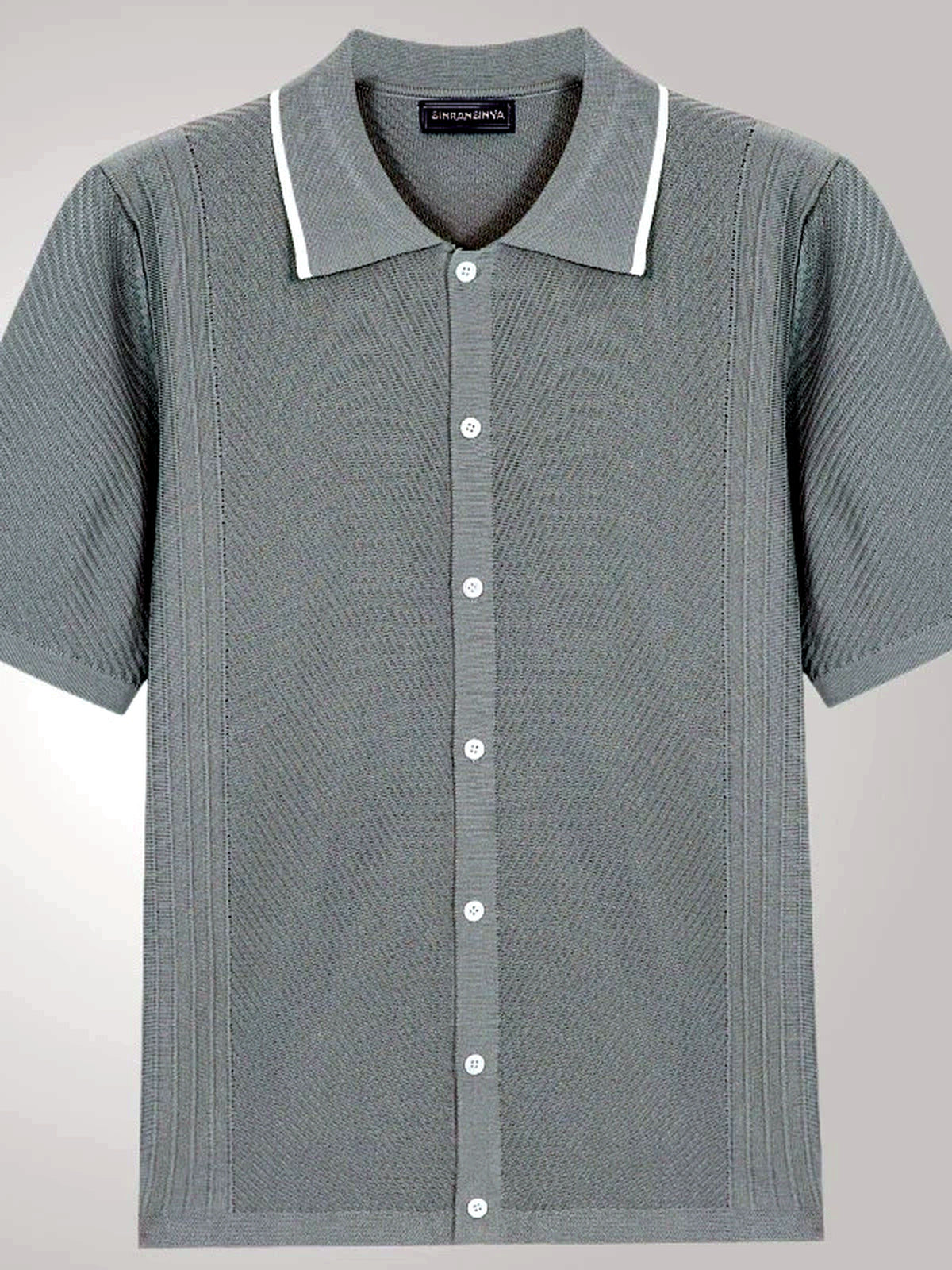 Men's Jacquard Knit Short Sleeve Polo Shirt Business Casual Summer Top - product detail view 1
