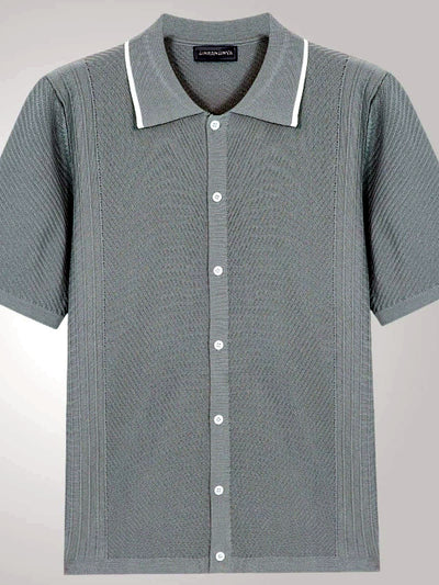 Men's Jacquard Knit Short Sleeve Polo Shirt Business Casual Summer Top - product detail view 1