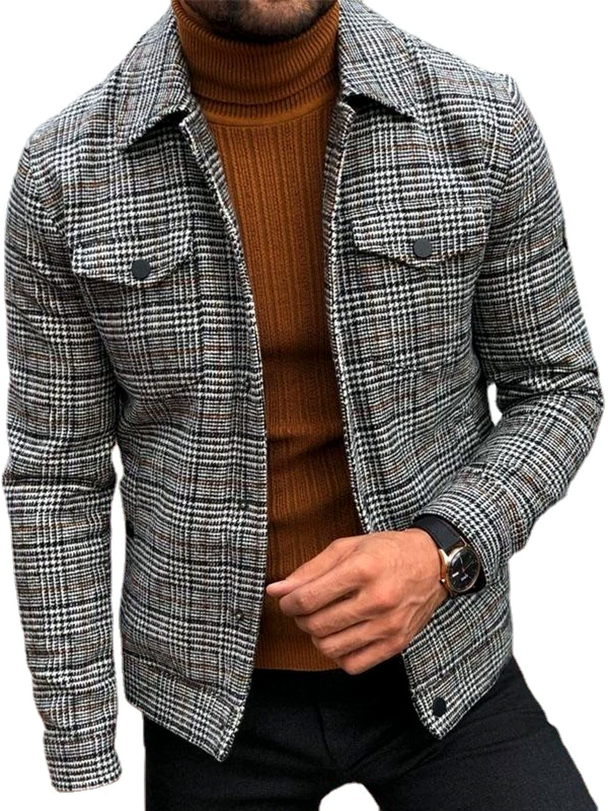Men's Lapel Collar Woven Long Sleeve Jacket Casual Spring and Fall - product detail view 1