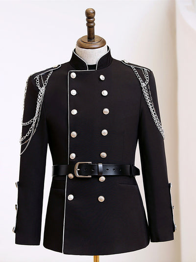 Men's Jacquard Blazer Suit Jacket One Button Party Banquet Formal Outfit in Black - product view