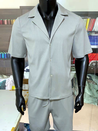 Men's Lyocell Cotton Casual Bermuda Shorts Elastic Waist Summer Shorts in Beige - product view