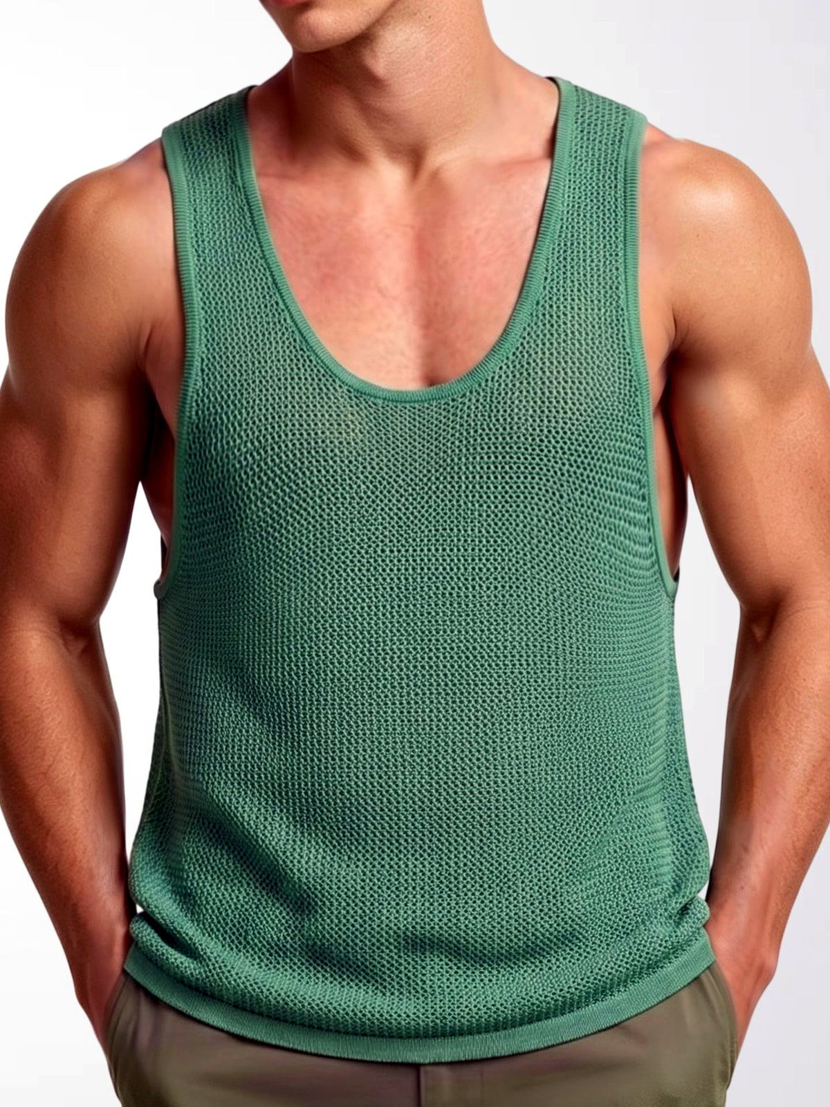 Men's Sleeveless Linen Vest Shirt Lightweight Casual Summer Top in Green - product view