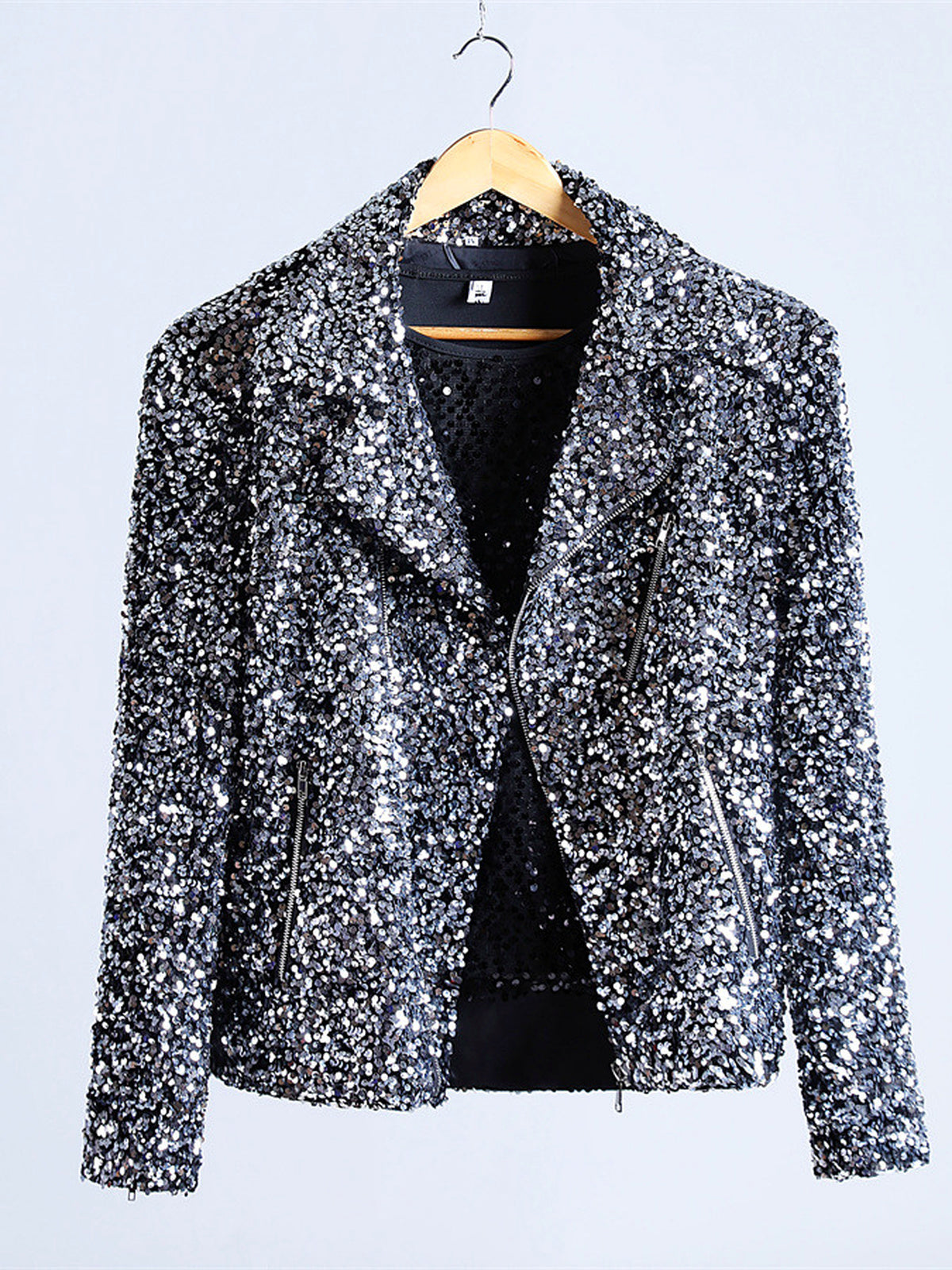 Men's Lapel Collar Sequin Slim Fit Jacket for Everyday Smart-Casual Wear in Gray - product view
