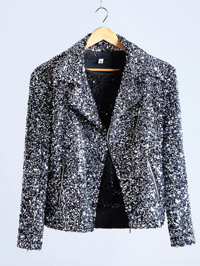Men's Lapel Collar Sequin Slim Fit Jacket for Everyday Smart-Casual Wear in Gray - product view