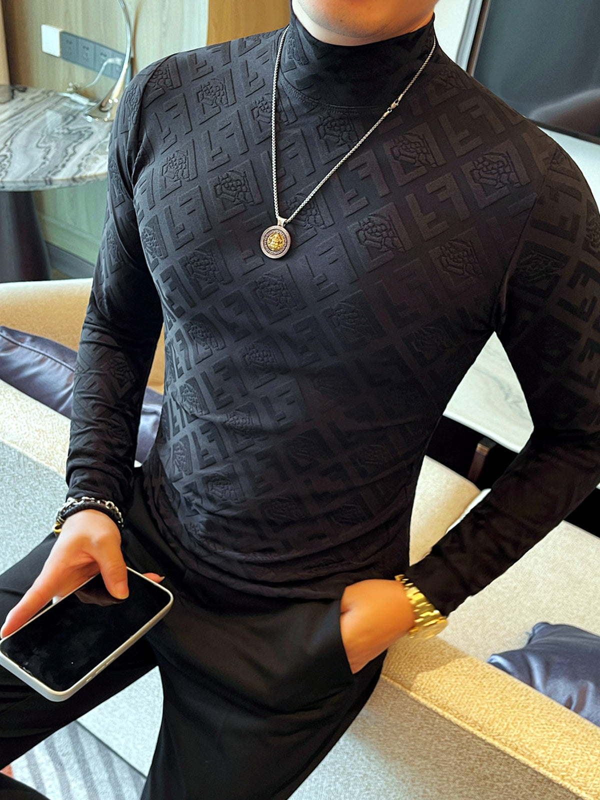 Men's Quick-Dry Henley Short Sleeve T-Shirt in Black - product view