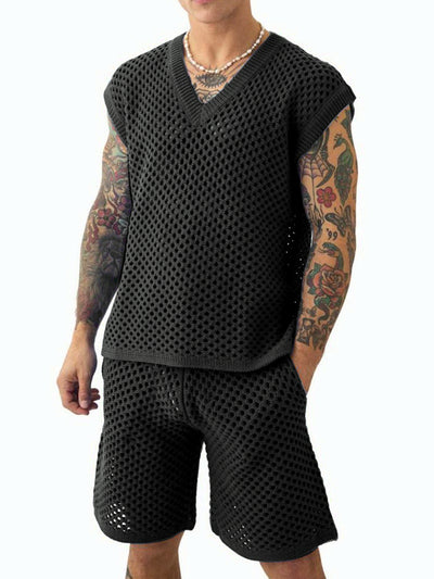 Men's Sleeveless Linen Vest Shirt Lightweight Casual Summer Top in Black - product view