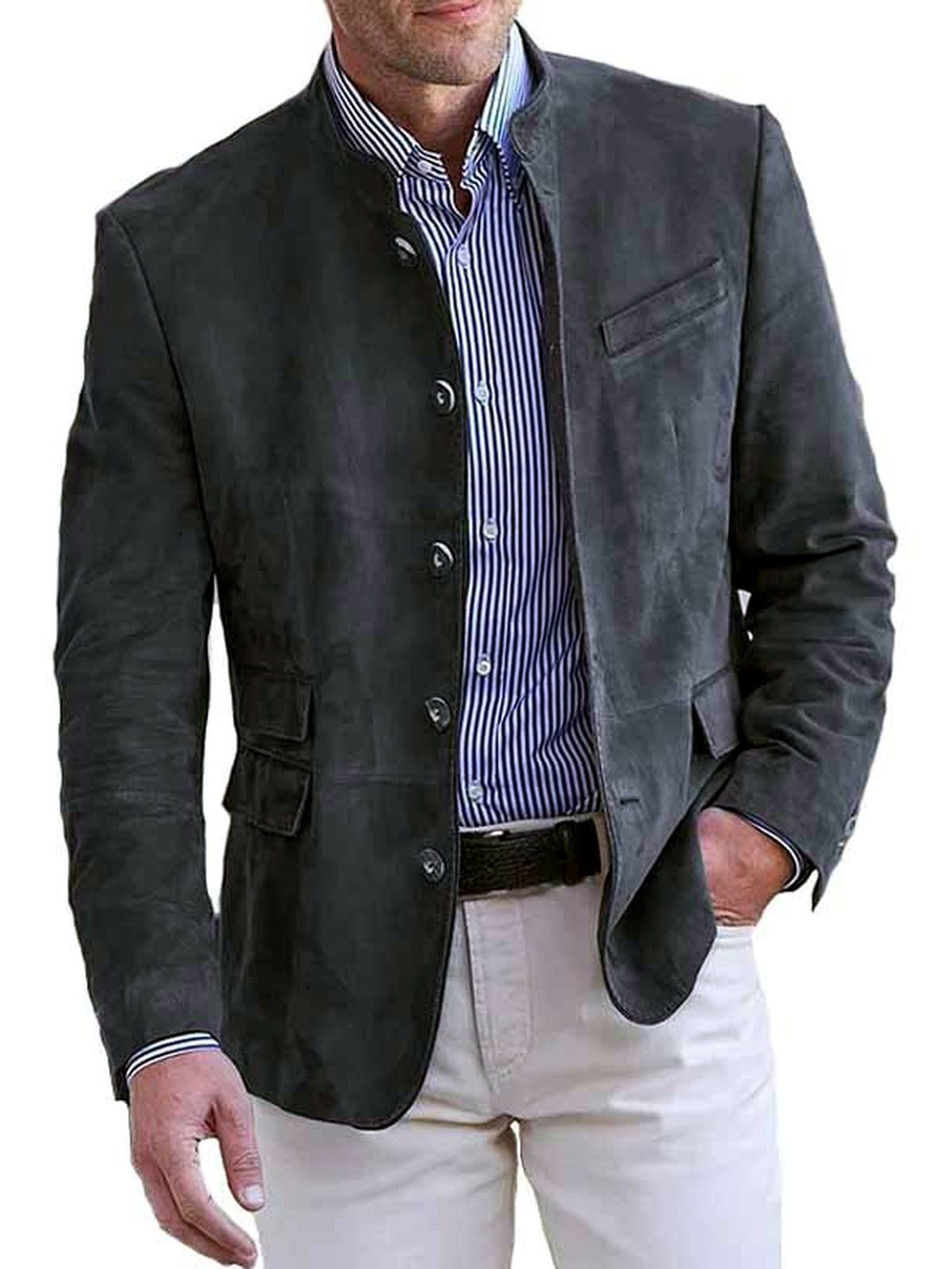 Men's Long Sleeve Blazer Casual Winter in Dark Gray - product view