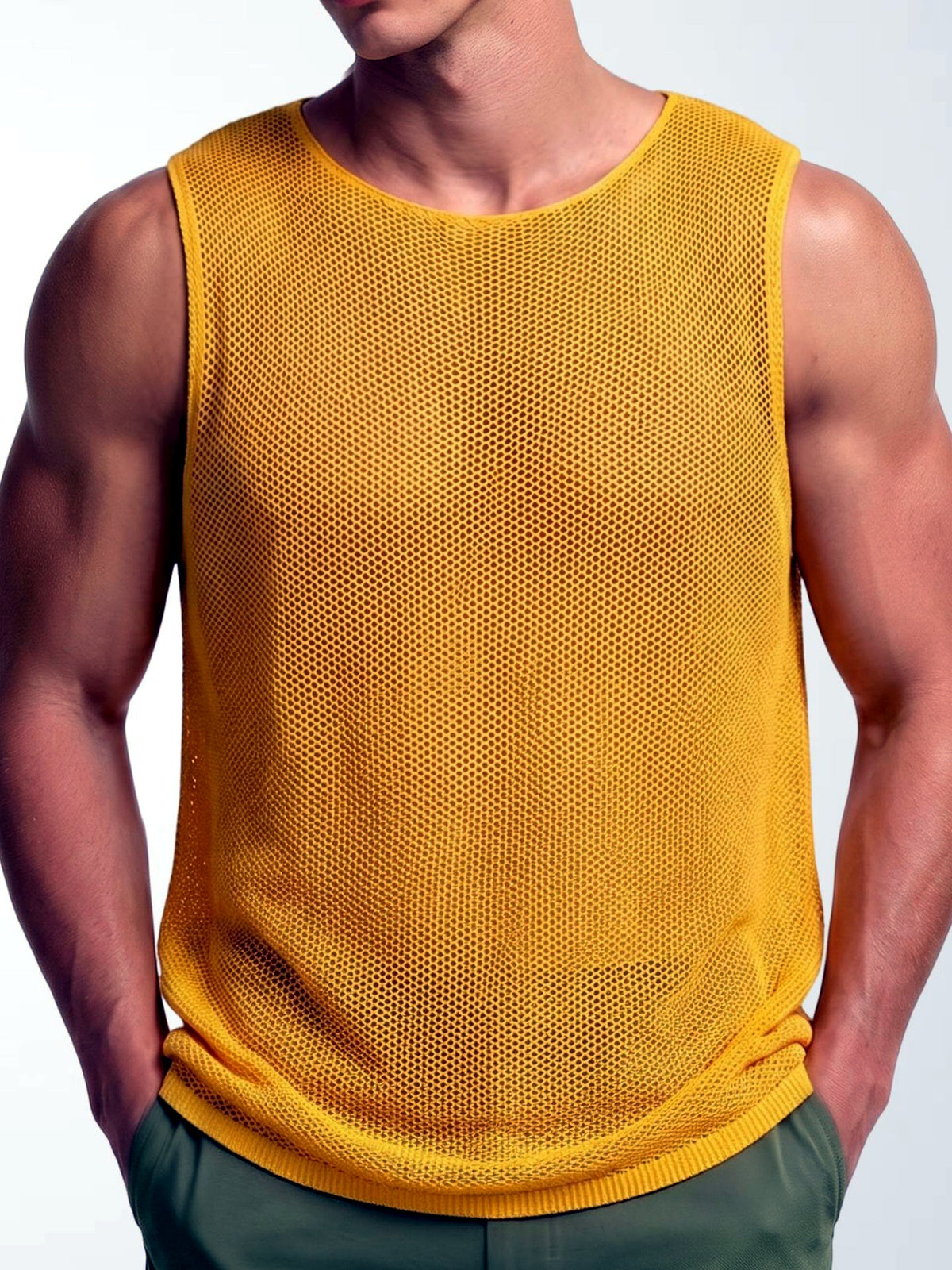 Men's Sleeveless Linen Vest Shirt Lightweight Casual Summer Top in Yellow - product view