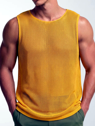Men's Sleeveless Linen Vest Shirt Lightweight Casual Summer Top in Yellow - product view