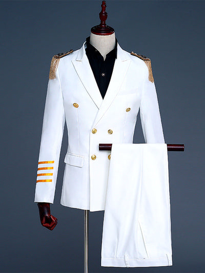 Men's Lightweight Business Blazer and Pants Set Casual Suit Outfit in White - product view