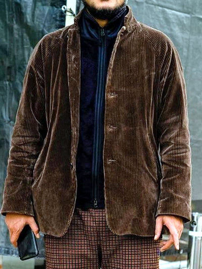 Men's Lapel Collar Long Sleeve Shirt Casual Spring and Fall in Brown - product view