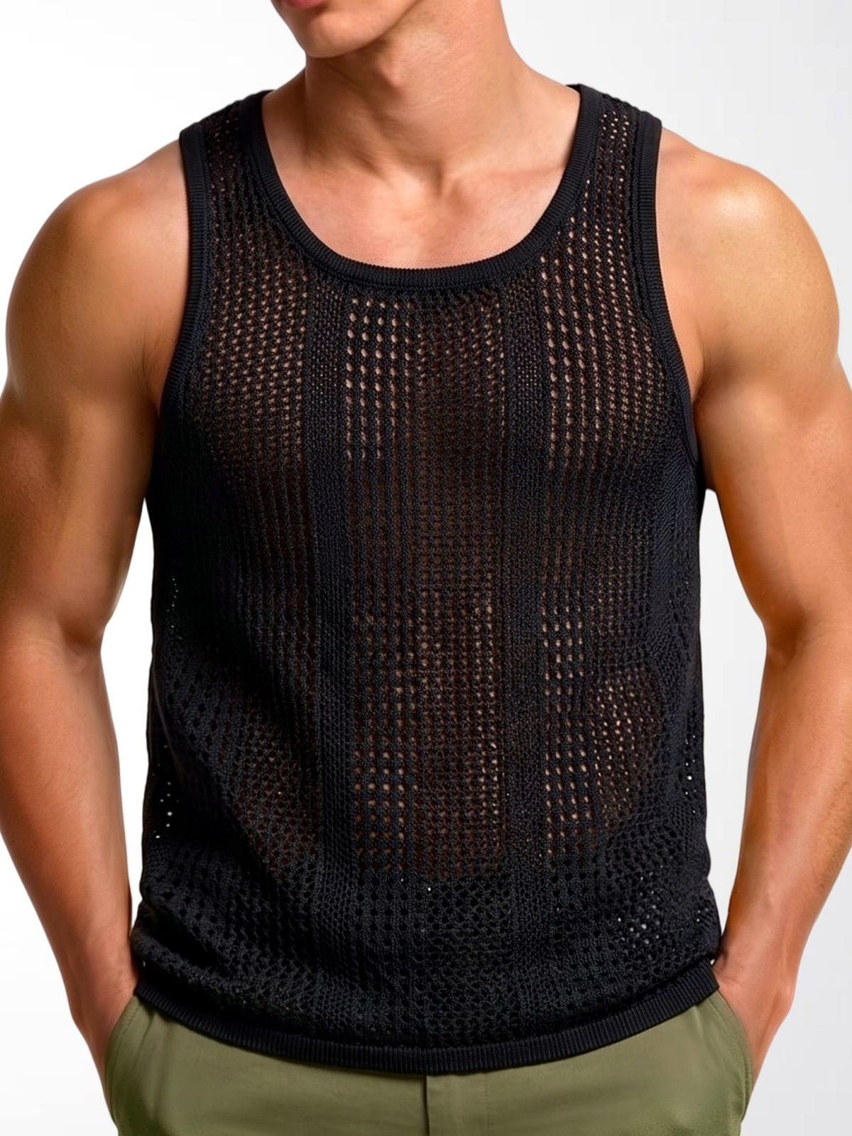 Men's Sleeveless Linen Vest Shirt Lightweight Casual Summer Top in Black - product view