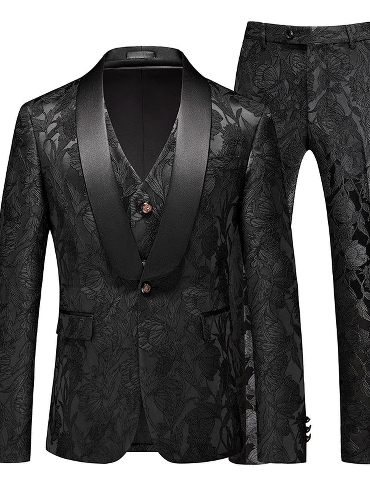 Men's Jacquard Blazer Suit Jacket One Button Party Banquet Formal Outfit in Black - product view