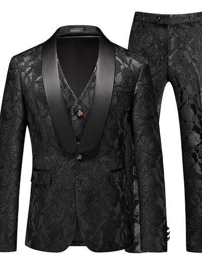 Men's Jacquard Blazer Suit Jacket One Button Party Banquet Formal Outfit in Black - product view