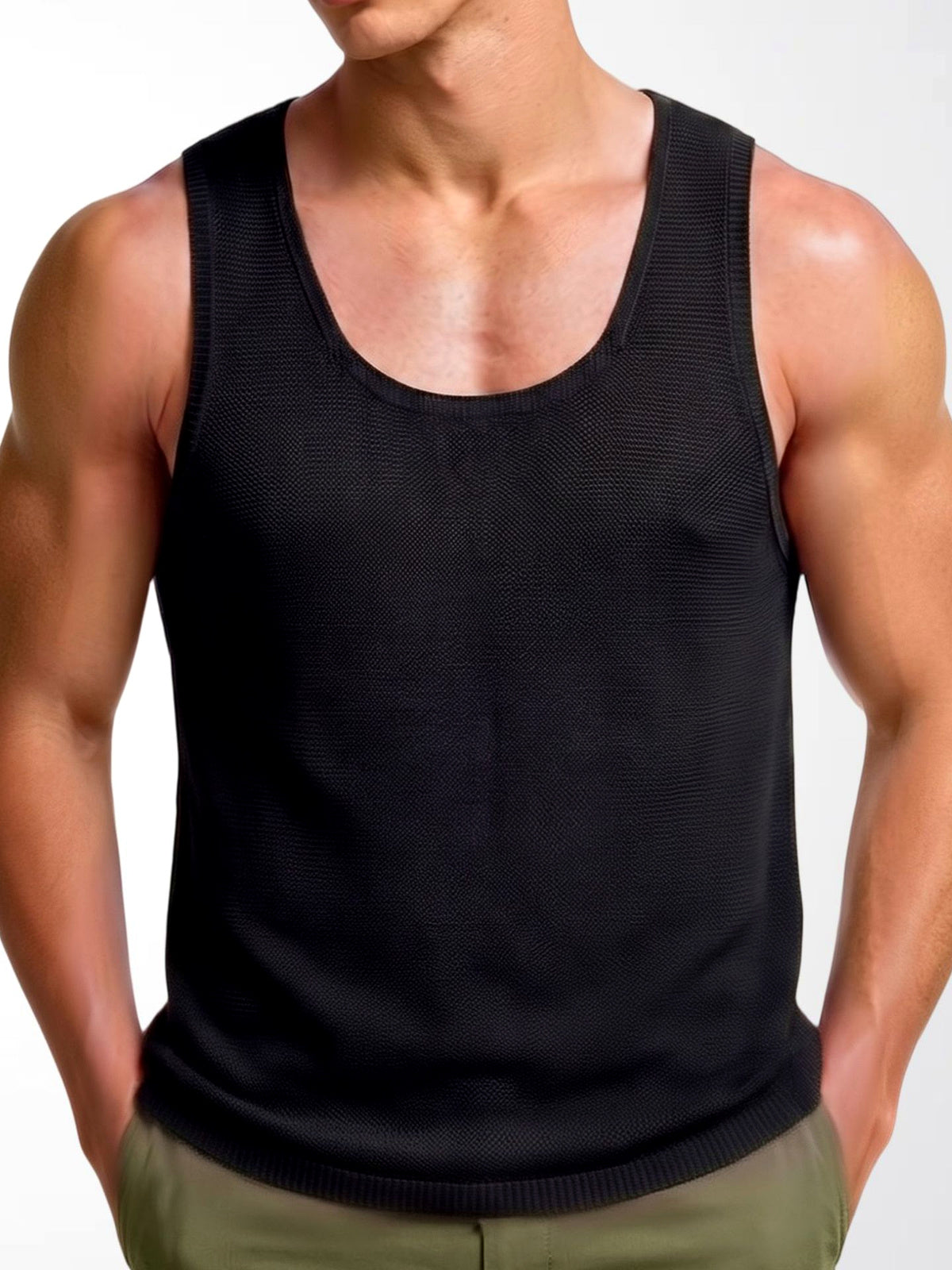 Men's Sleeveless Linen Vest Shirt Lightweight Casual Summer Top in Black - product view