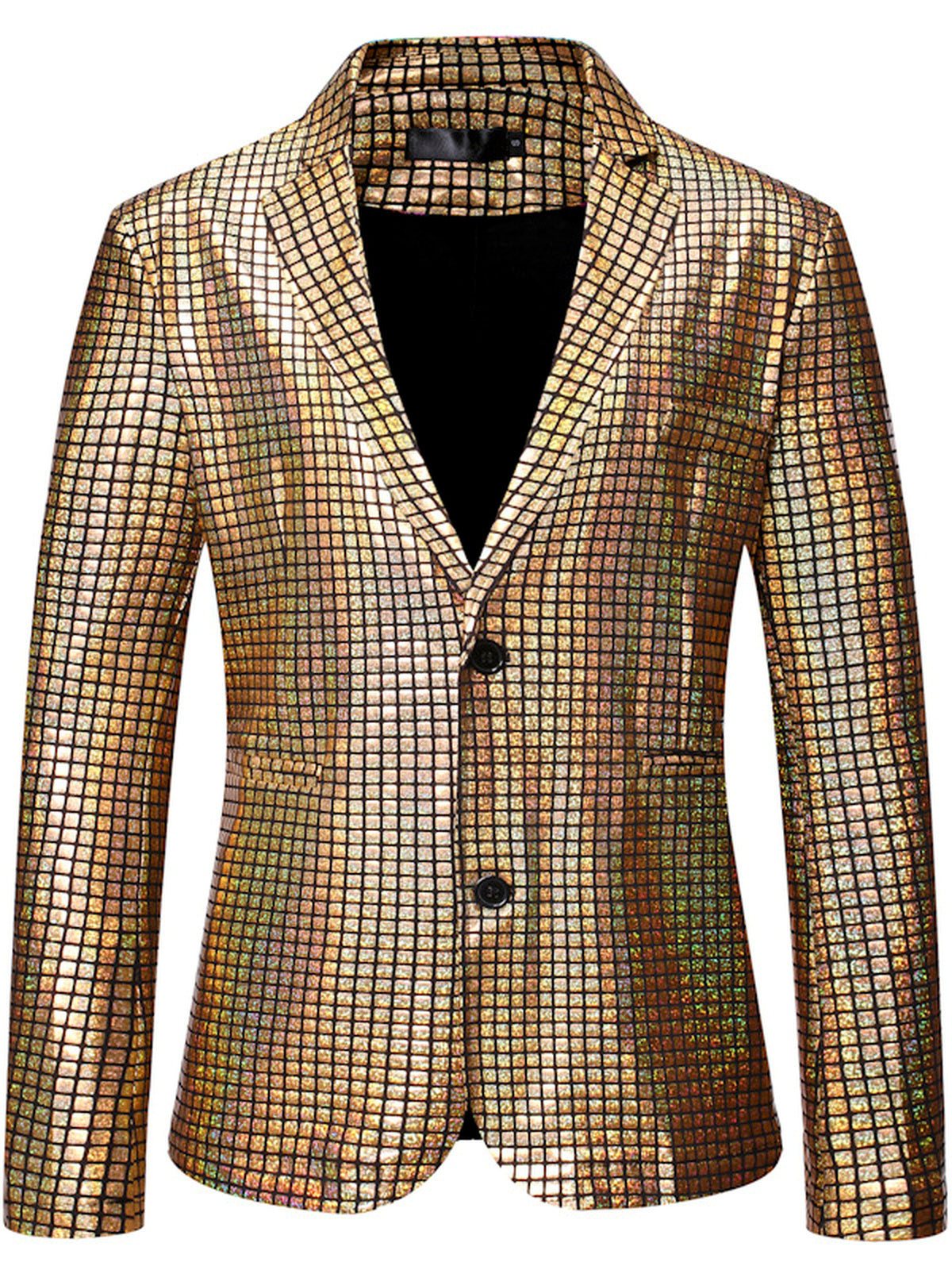 Men's Plaid Long Sleeve Blazer for Everyday Smart-Casual Wear in Gold - product view