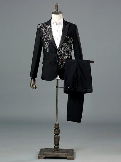 Men's Lightweight Business Blazer and Pants Set Casual Suit Outfit in Black - product view