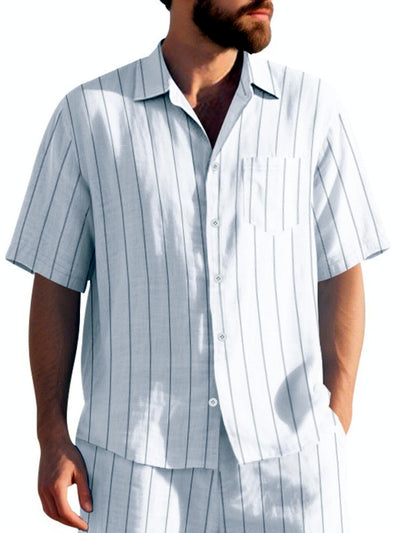Men's Linen Blend Short Sleeve Shirt Lightweight Casual Summer Button Shirt in White - product view