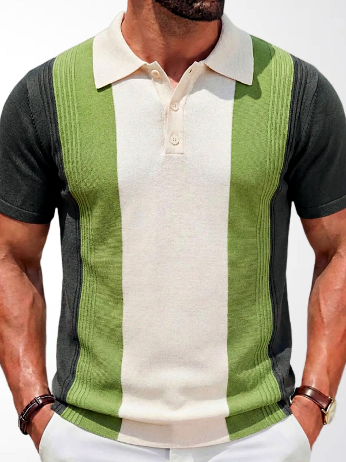 Men's Quick-Dry Henley Short Sleeve T-Shirt in Green - product view