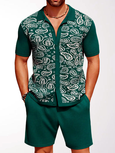 Men's Lyocell Cotton Casual Bermuda Shorts Elastic Waist Summer Shorts in Green - product view