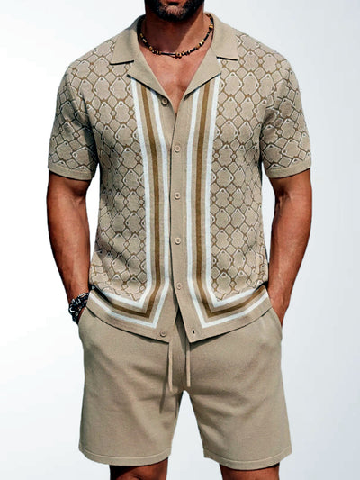 Men's Lyocell Cotton Casual Bermuda Shorts Elastic Waist Summer Shorts in Khaki - product view