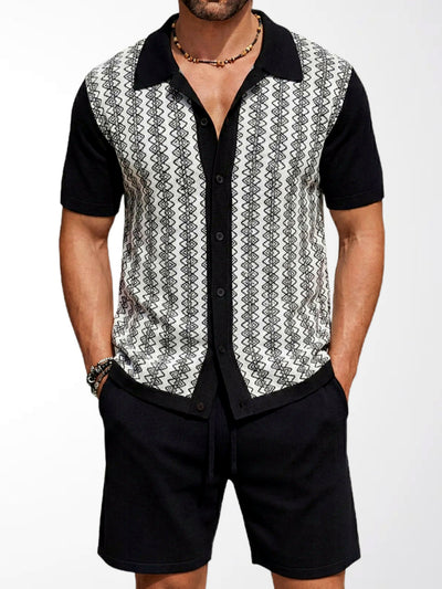 Men's Lyocell Cotton Casual Bermuda Shorts Elastic Waist Summer Shorts in Black - product view
