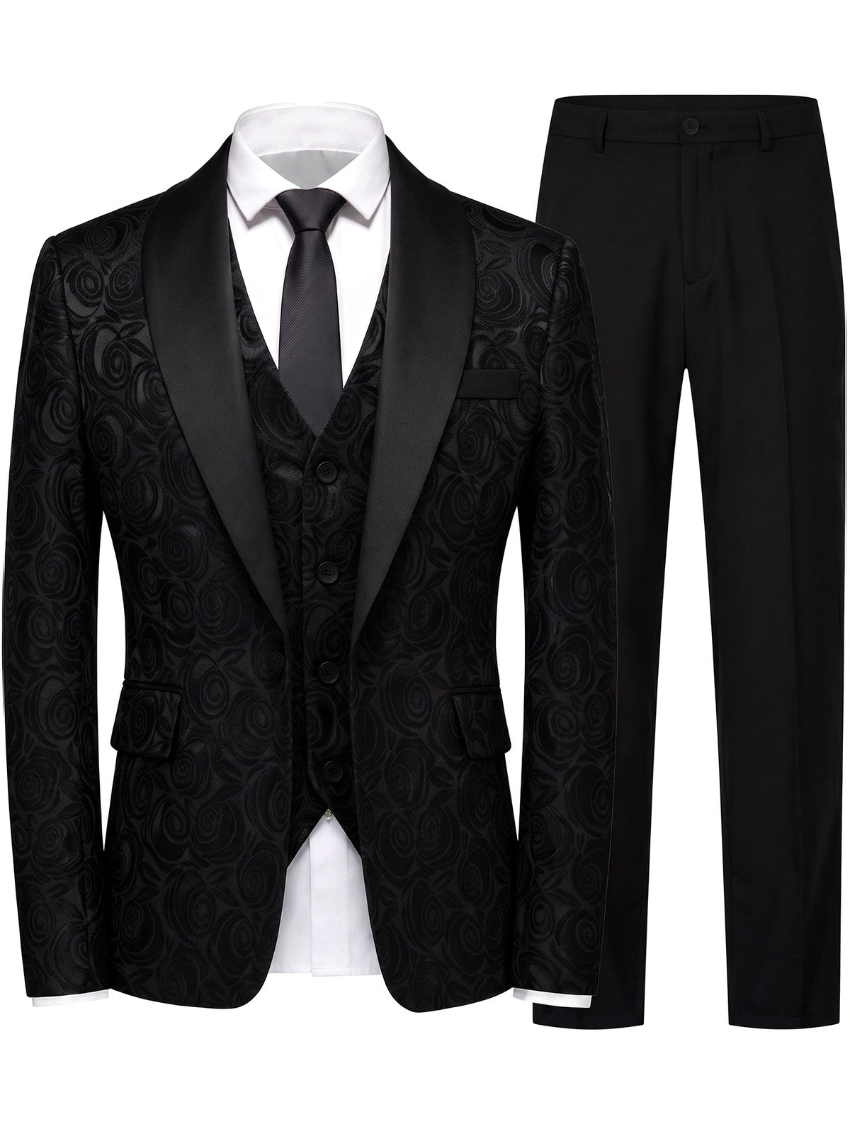 Men's Jacquard Blazer Suit Jacket One Button Party Banquet Formal Outfit in Black[] - product view