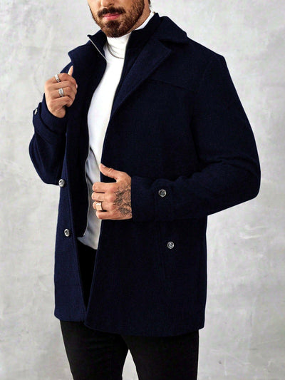 Men's Lapel Collar Mid-Length Jacket for Everyday Smart-Casual Wear in Blue - product view