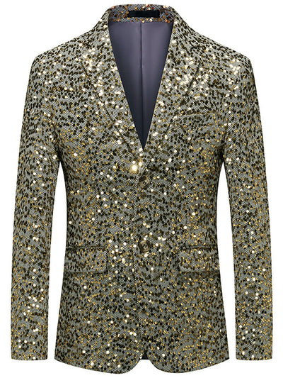 Men's Sequin Solid Color Slim Fit Long Sleeve Blazer for Everyday Smart-Casual Wear in Gold - product view