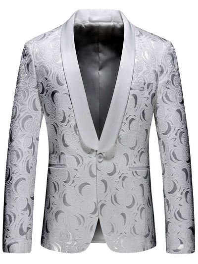 Men's Lapel Collar Solid Color Slim Fit Long Sleeve Blazer for Everyday Smart-Casual Wear in White - product view