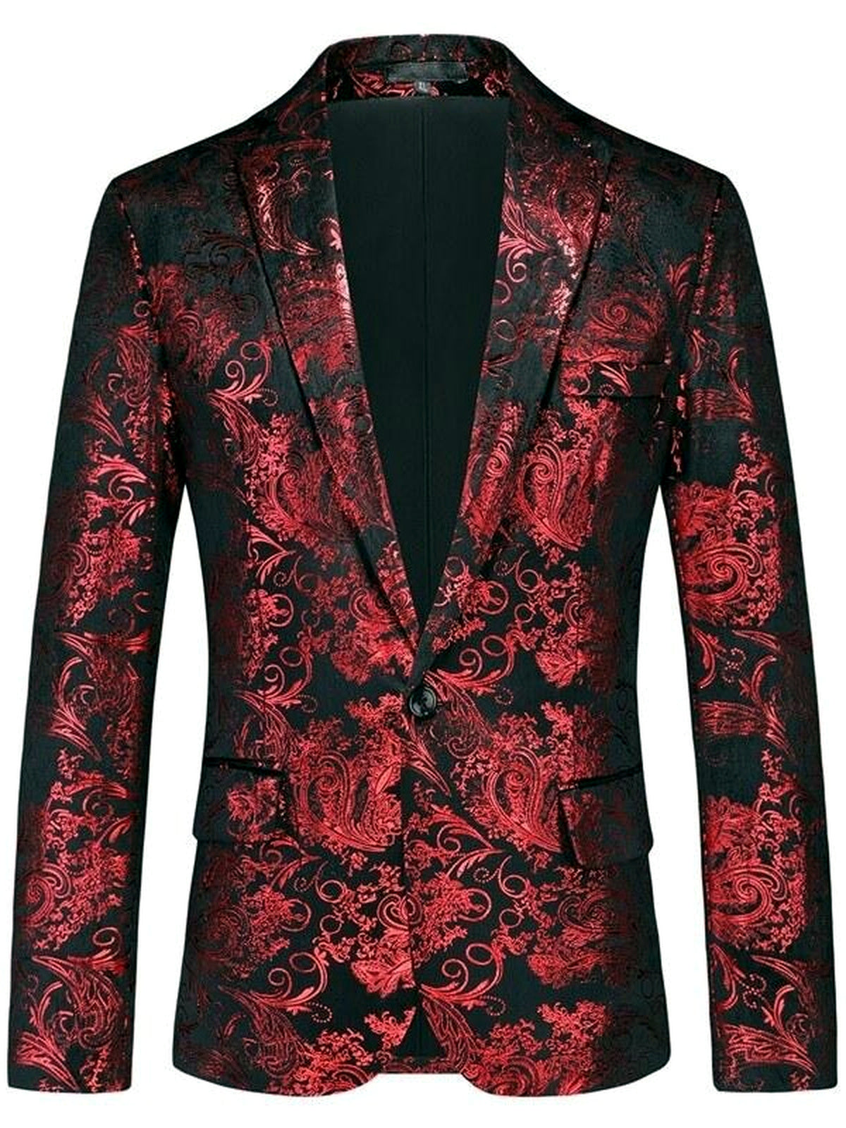 Men's Printed Slim Fit Single-Breasted Blazer for Everyday Smart-Casual Wear in Red - product view