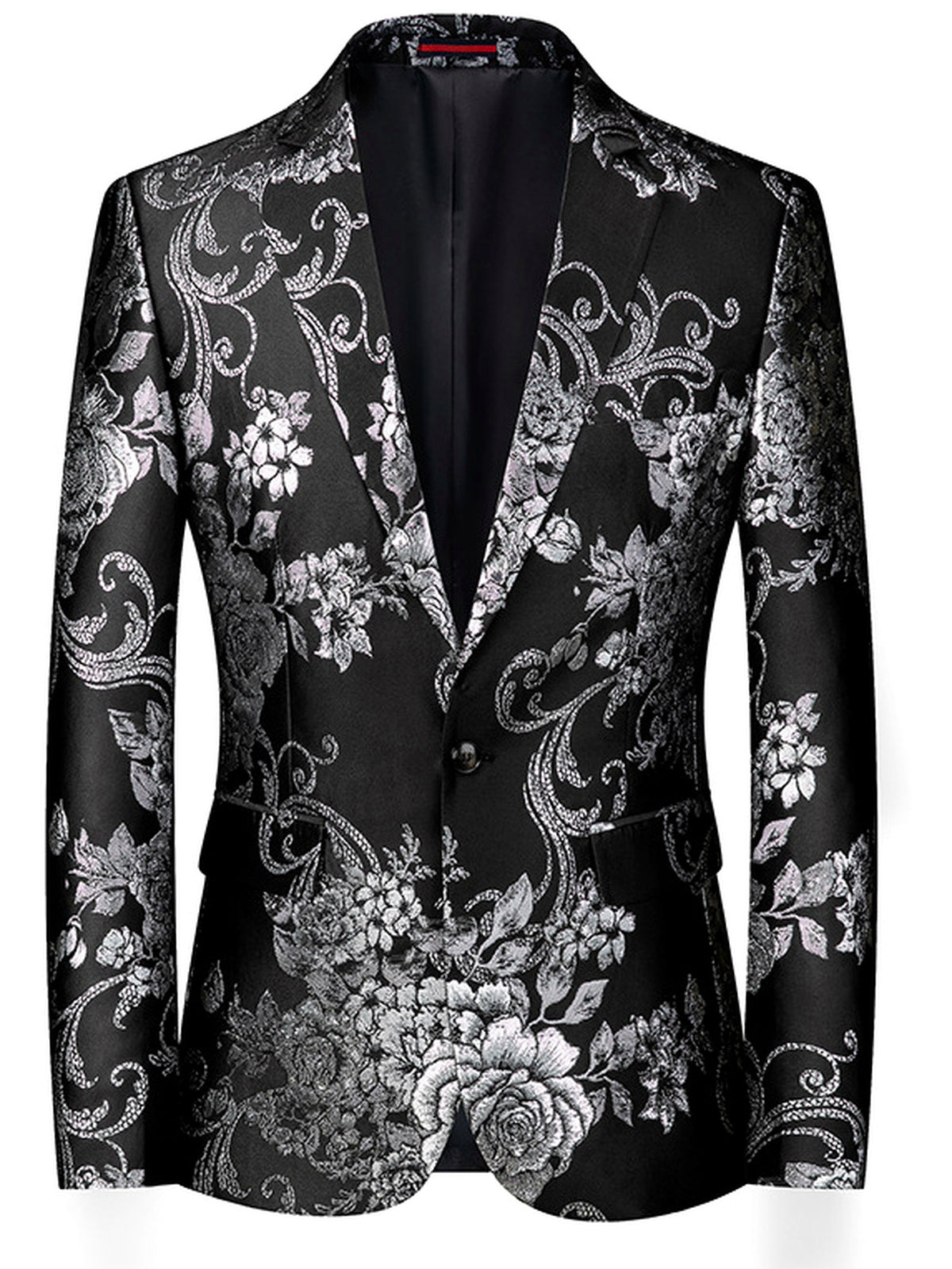 Men's Jacquard Blazer Suit Jacket One Button Party Banquet Formal Outfit in Black - product view