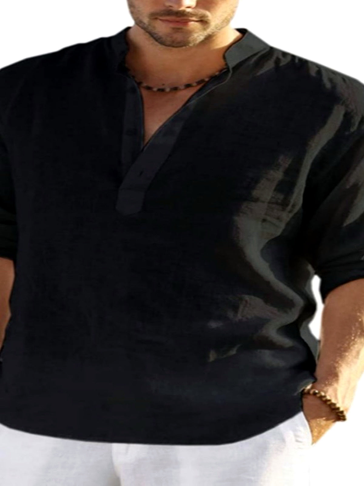 Men's Quick-Dry Henley Short Sleeve T-Shirt in Black - product view