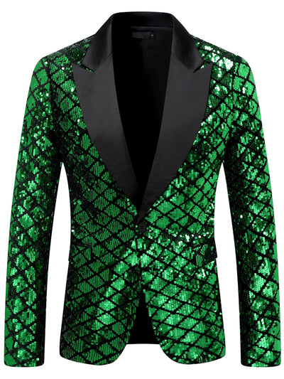 Men's Jacquard Blazer Suit Jacket One Button Party Banquet Formal Outfit in Green - product view
