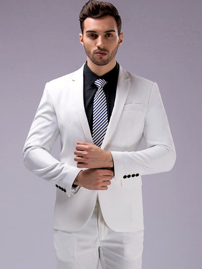 Men's Lightweight Business Blazer and Pants Set Casual Suit Outfit in White - product view