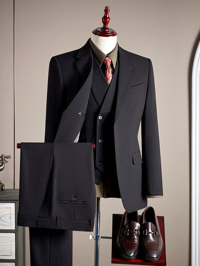 Men's Lightweight Business Blazer and Pants Set Casual Suit Outfit in Black - product view