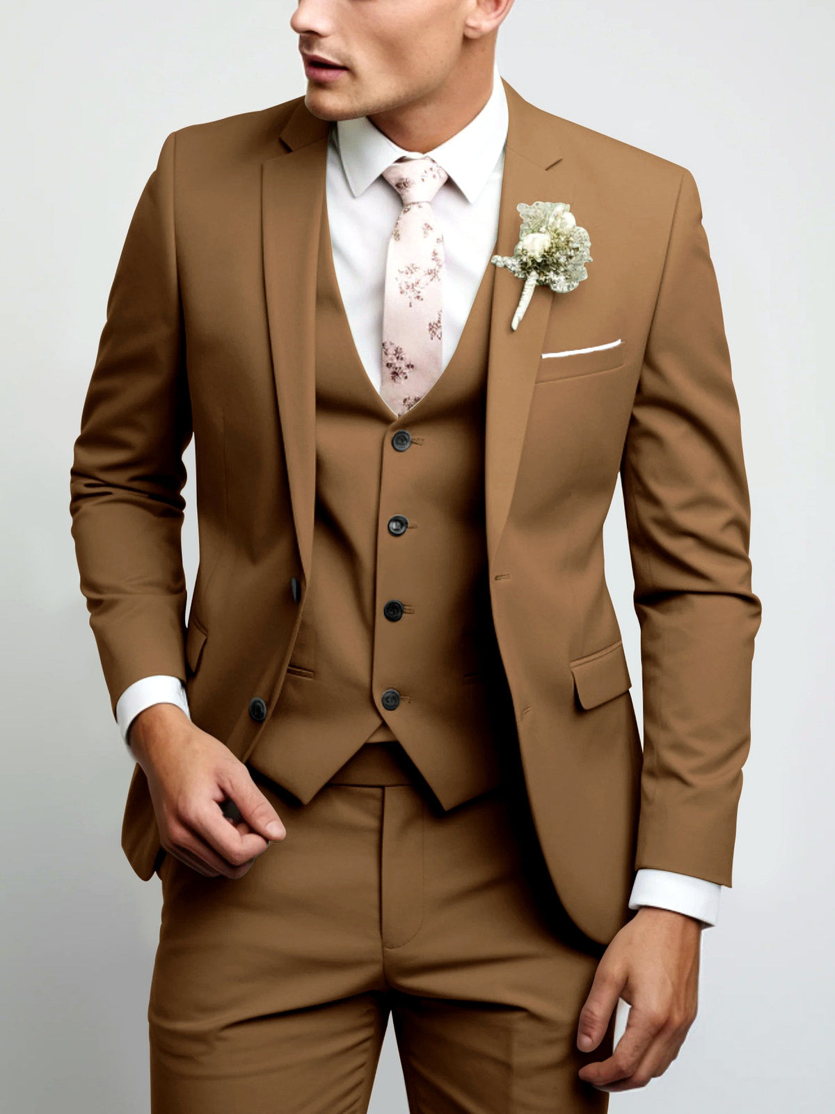 Men's Lightweight Business Blazer and Pants Set Casual Suit Outfit in Khaki - product view