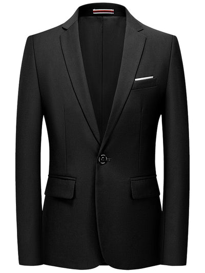 Men's Solid Color Slim Fit Long Sleeve Blazer for Everyday Smart-Casual Wear in Black - product view