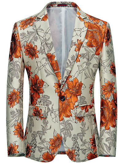 Men's Jacquard Blazer Suit Jacket One Button Party Banquet Formal Outfit in Beige - product view
